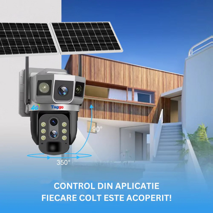 Camera Supraveghere Solara 4G 4K Ultra HD, Zoom 10X, Panou 10W, Rotire Din Aplicatie, Rezistenta La Apa IP 66