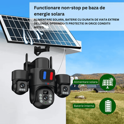 Camera Solara 4G 12MP cu 3 Lentile, Panou Solar si Detectare AI