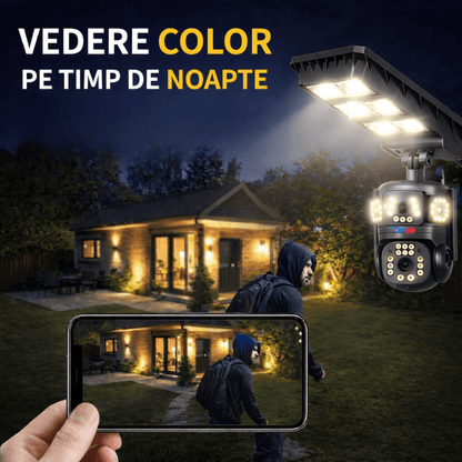 Lampa Stradala cu Camera 4G/ eSIM, 8MP, Inregistrare Continua 24/7 AOV, Viziune Color pe timp de noapte