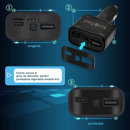 Incarcator auto / Tracker GPS 4G cu incarcare rapida si localizare in timp real, interfata USB dubla, buton SOS, antifurt