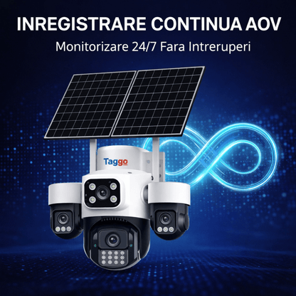 Camera Solara Cu 4 Lentile, 4G / eSIM, 16MP Vedere Nocturna Color, Detectie Miscare, Inregistrare AOV