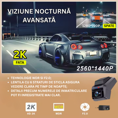 Camera Auto 2K, Conexiune 4G, Fata+Spate, DVR Auto,  Functie GPS, Monitorizare Traseu