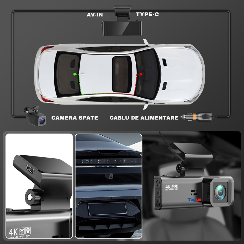 Camera Auto DVR V56 4K Dual cu GPS Integrat, WiFi, Senzor Sony