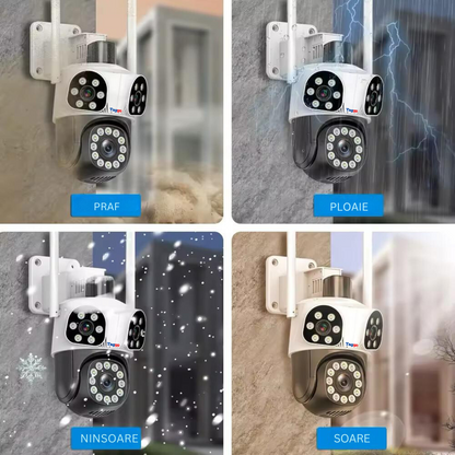 Camera de supraveghere WIFI 3K, 8MP, 3 lentile, Urmarire automata, Control din aplicatie, Rezistenta la apa