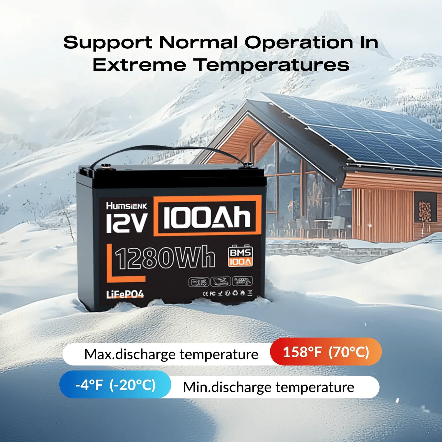 Acumulator LiFePO4 12V 100Ah cu BMS 100A – 1280Wh, IP67, 10.5 kg – Ideal pentru Camper, Barca, Sistem Fotovoltaic