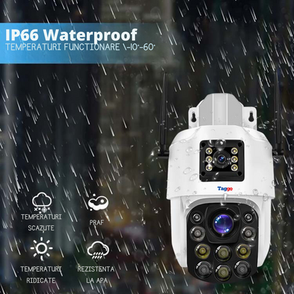 Camera de supraveghere 4G Cartela SIM 4K, 100X, 2 lentile, Control din aplicatie, Detectie umana, Rezistenta la apa IP66