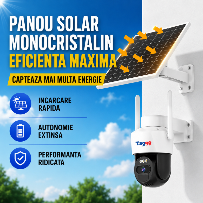 Camera de Supraveghere Solara WiFi 5MP cu Panou 6.5W, Monitorizare Fara Cabluri