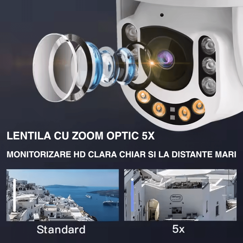 Camera WiFi 3MP cu Zoom Optic 5X, Detectare Umana si Alarma