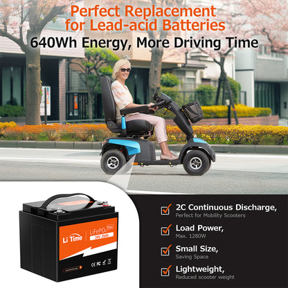 Baterie LiFePO4 LiTime 24V 25Ah 640Wh, BMS 50A pentru Scaun Rulant si Unelte