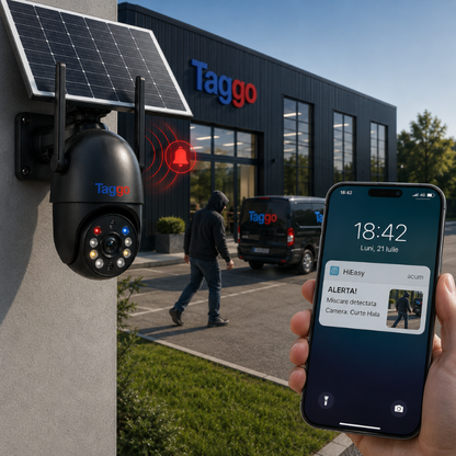Camera WiFi Solara 4K 8MP cu Detectie AI Persoane, Inregistrare 24/7 AOV, Vedere Color Nocturna, IP66