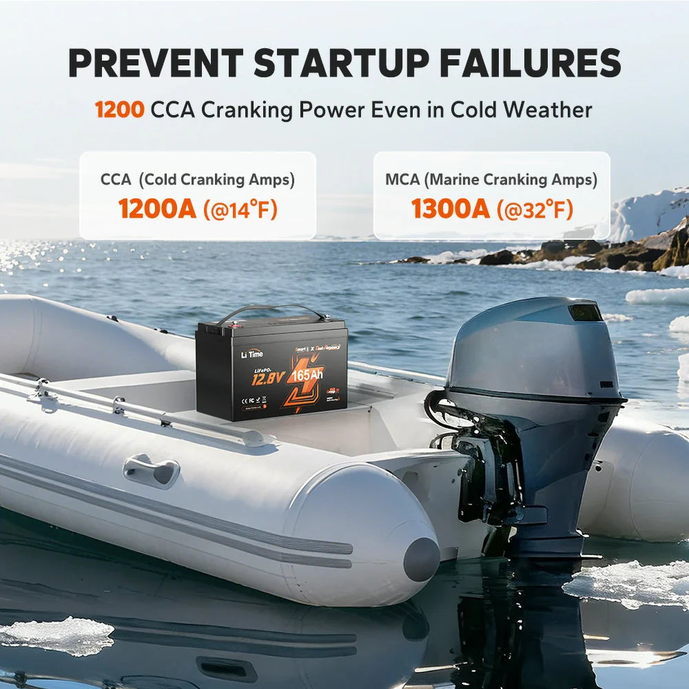 Baterie solara Litiu LiTime 12V 165Ah Dual Purpose Marine – putere 1200 CCA, Bluetooth si Incalzire Automata