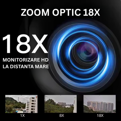 Camera de Supraveghere WiFi, cu Incarcare Solara, 5 MP, ZOOM 18X Optic, Detectie Miscare, IP66