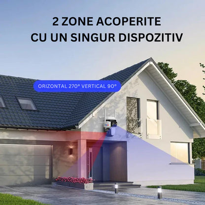Camera Supraveghere 4G, 9MP, 3 Lentile, Zoom 10x, Rezistenta la apa, Acoperire vizuala  360°