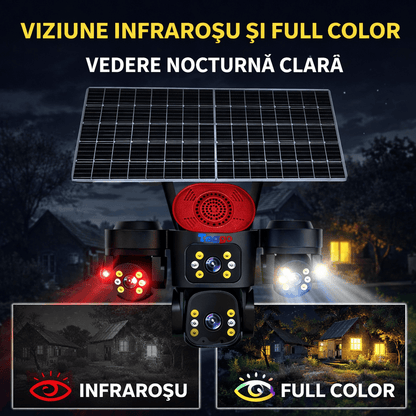 Camera de Supraveghere 4 Lentile, 16MP, Dublu Panou Solar, Conexiune 4G, Control din Aplicatie, Viziune Colora si IR, Comunicare Bidirectionala, Protectie IP66