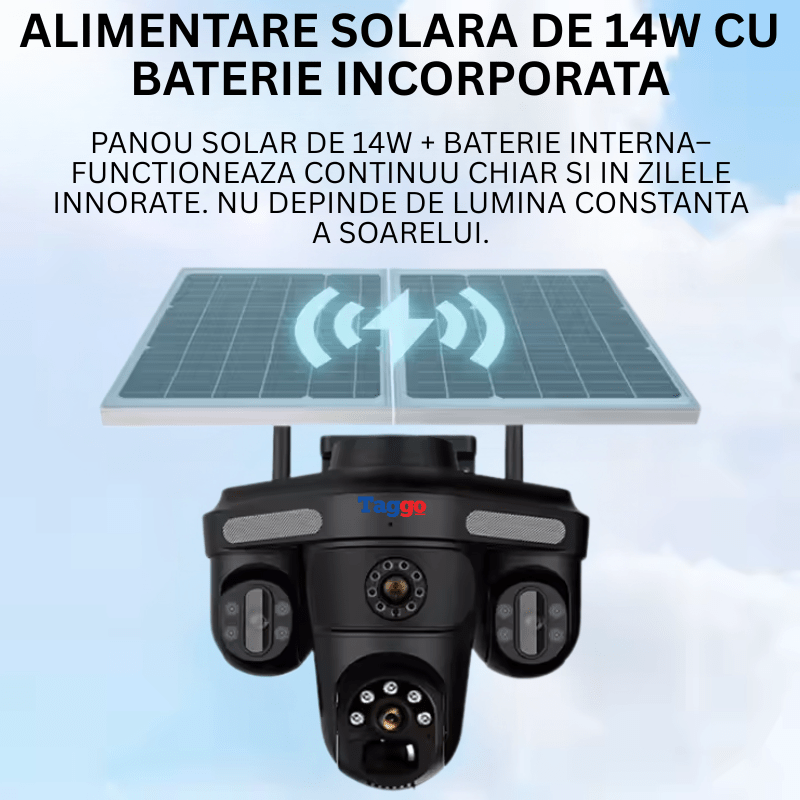 Camera de Supraveghere 12MP, Cartela SIM 4G, Monitor Panoramic, Control din Aplicatia Mobila, Panou Solar