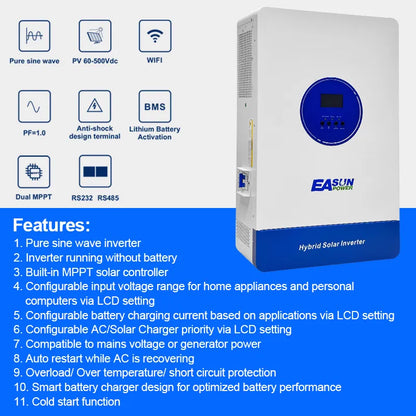 Invertor Off-Grid Easun Power 11kW 48V 500V DC, Dual MPPT 150A, WiFi + RS485