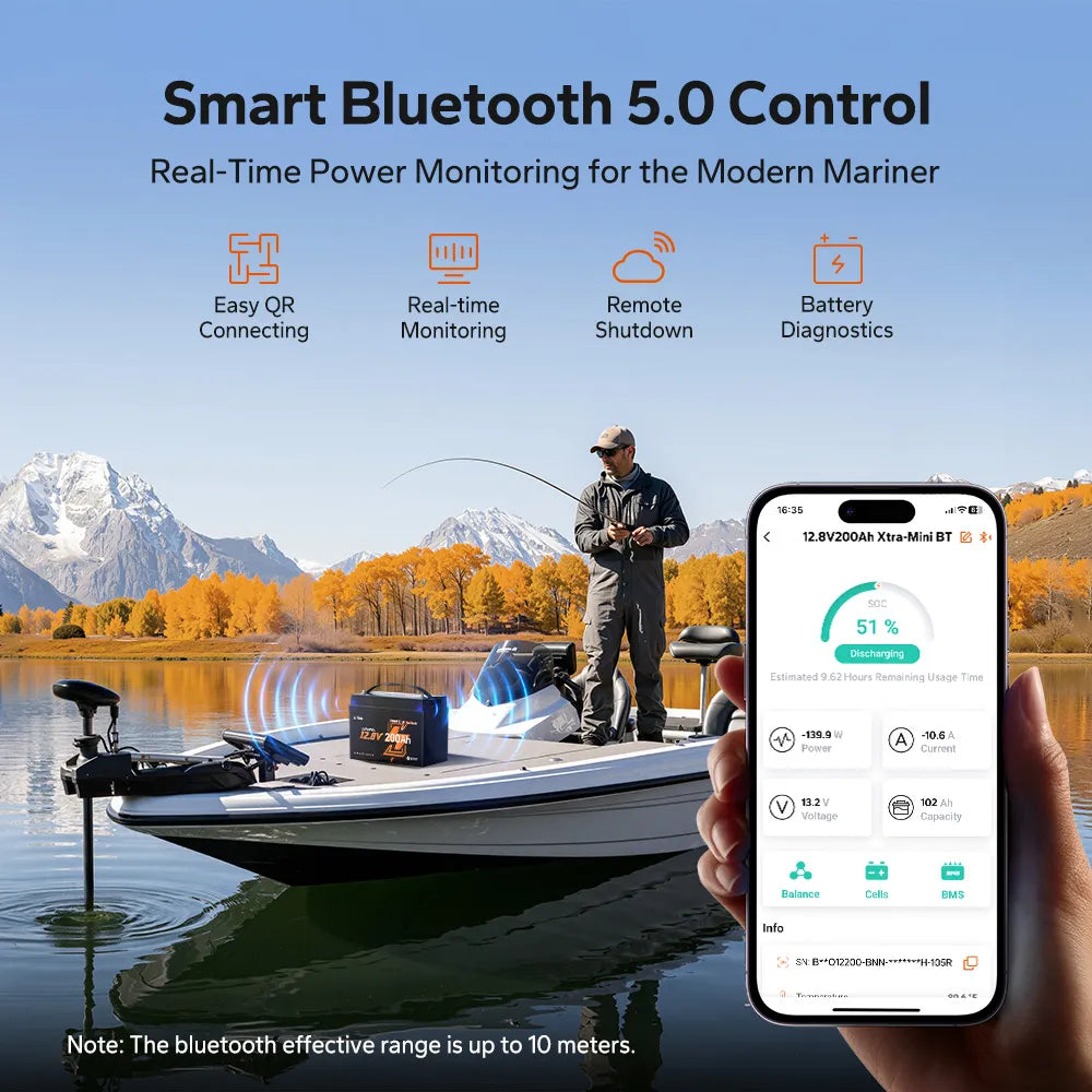 Baterie LiTime 12V 200Ah Xtra-Mini Marine LiFePO4 – Bluetooth 5.0, BMS 200A