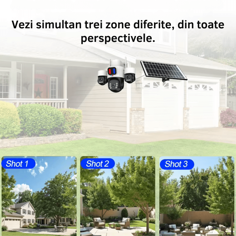 Camera Solara 4G 12MP cu 3 Lentile, Panou Solar si Detectare AI