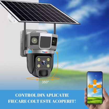 Camera de Supraveghere Solara 4G Cartela SIM, Online 24h, 5 MP, Zoom 10X, Full HD, Panou Solar 10W Rezistenta La Apa IP 66