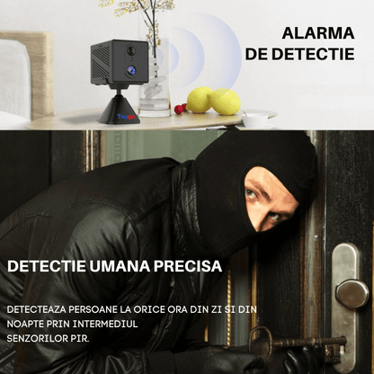 Mini cameră de supraveghere WIFI Taggo cu acumulator de 2000mAh, detectie umană PIR și viziune nocturnă.