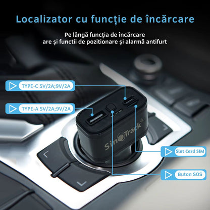 Incarcator auto / Tracker GPS 4G cu incarcare rapida si localizare in timp real, interfata USB dubla, buton SOS, antifurt
