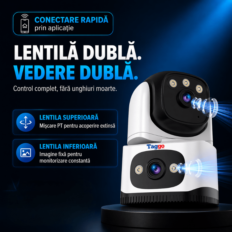 Camera Supraveghere Interior, Conexiune WIFI, 2 Lentile, Rezolutie 6MP, Detectie Persoane, Night Vision