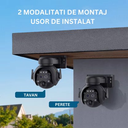 Camera Supraveghere WIFI 4K Ultra HD, Dual Lens, 12X ZOOM, Incarcare Solara, Rotire Din Aplicatie, Rezistenta La Apa IP 66