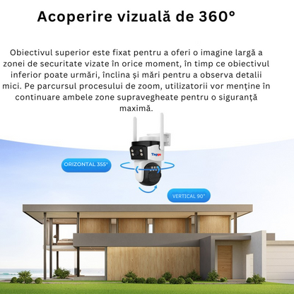 Camera de Supraveghere WIFI, 3 lentile, 6K 12MP, Auto Zooming 10x hybrid, Notificari, Control din Aplicatie, Urmarire Automata