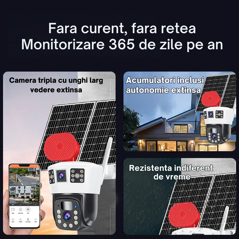 Camera Supraveghere 4G 6K Ultra HD, Dual Camera 12MP, Incarcare Solara Panou 20W, Rotire Din Aplicatie, Rezistenta La Apa IP 66