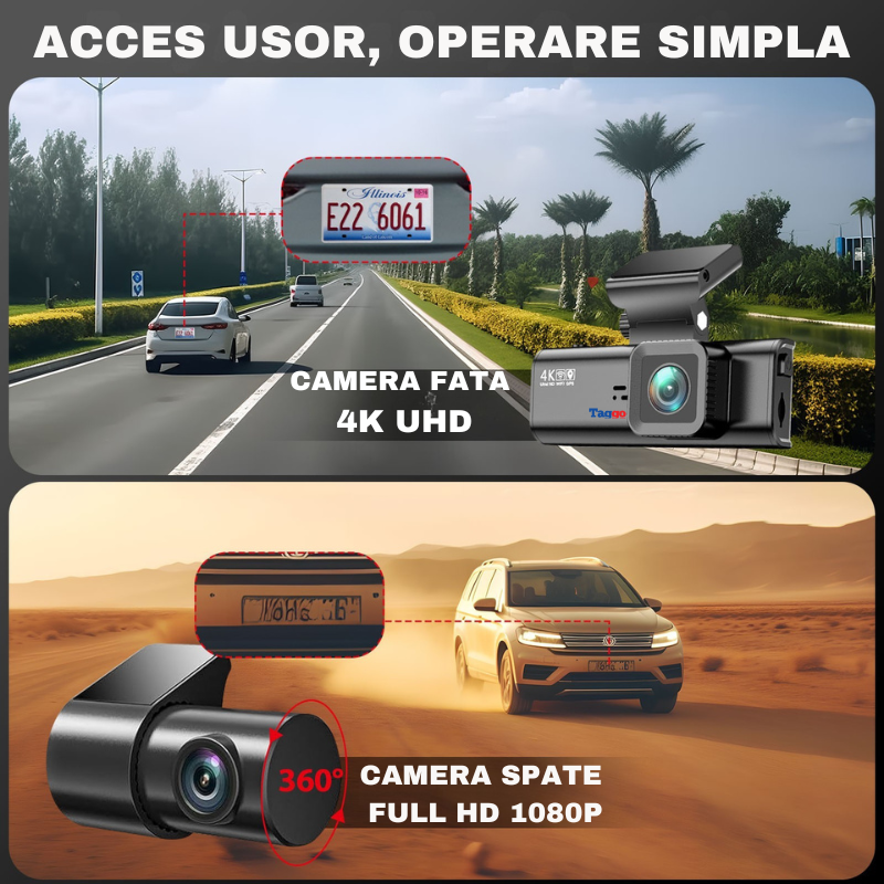 Camera Auto DVR V56 4K Dual cu GPS Integrat, WiFi, Senzor Sony