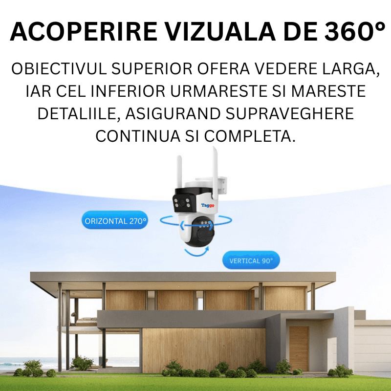 Camera de Supraveghere WIFI, 3 lentile, 6K 9MP, Auto Zooming 10x hybrid, Notificari, Control din Aplicatie, Urmarire Automata