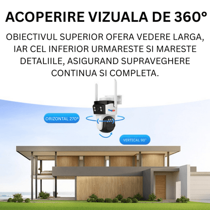Camera de Supraveghere WIFI, 3 lentile, 6K 9MP, Auto Zooming 10x hybrid, Notificari, Control din Aplicatie, Urmarire Automata