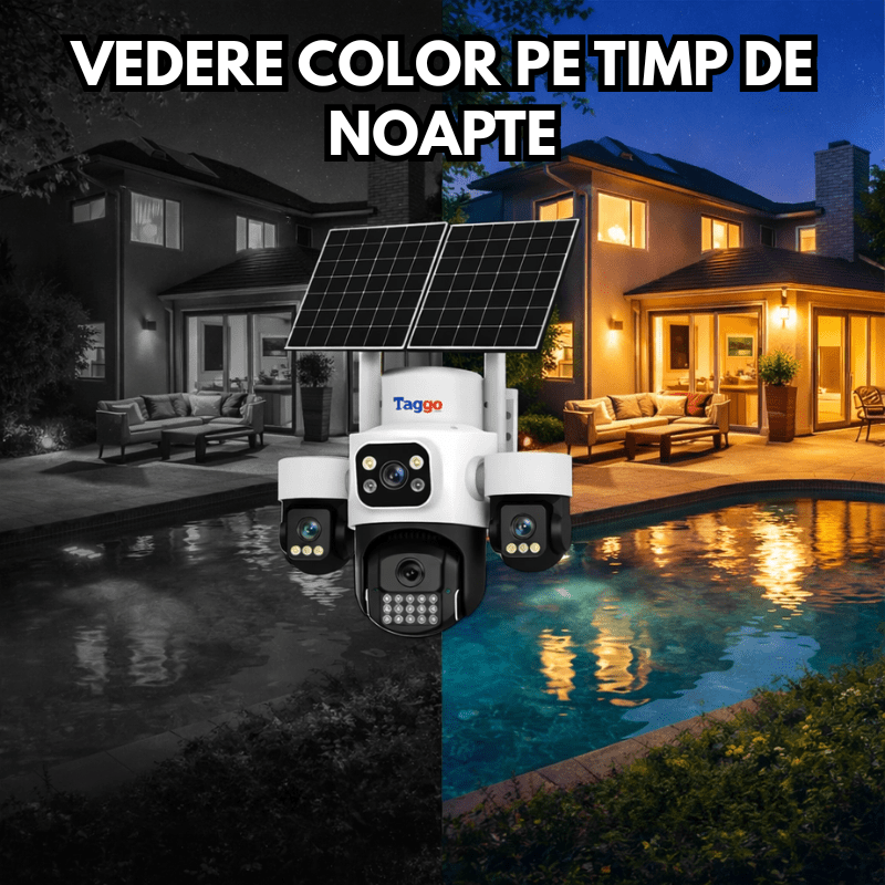 Camera Solara Cu 4 Lentile, 4G / eSIM, 16MP Vedere Nocturna Color, Detectie Miscare, Inregistrare AOV
