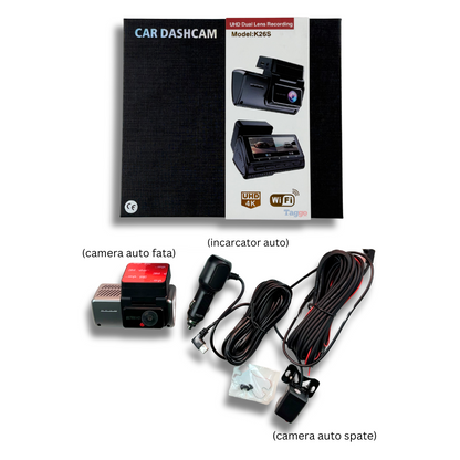 Camera Auto K26S 4K + camera spate 2.5K, WDR, WiFi si GPS integrat, 3,16" IPS, Senzor G