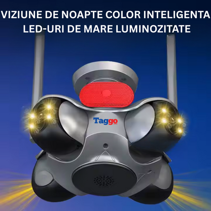 Camera de Supraveghere WiFi 8K, Control din Aplicatie, Detectia Miscarilor, Alarma Sonora, 4 Lentile PTZ, IP66, Comunicare Bidirectionala