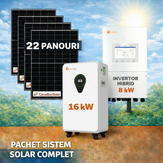 Sistem Fotovoltaic Complet 11 kW cu 22 Panouri Canadian Solar + Invertor Solis 8 kW Monofazat + Stocare LiFePO4 16 kWh