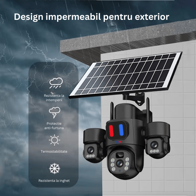 Camera Solara 4G 12MP cu 3 Lentile, Panou Solar si Detectare AI