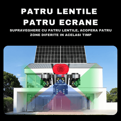 Camera de Supraveghere 4 Lentile, 16MP, Dublu Panou Solar, Conexiune 4G, Control din Aplicatie, Viziune Colora si IR, Comunicare Bidirectionala, Protectie IP66