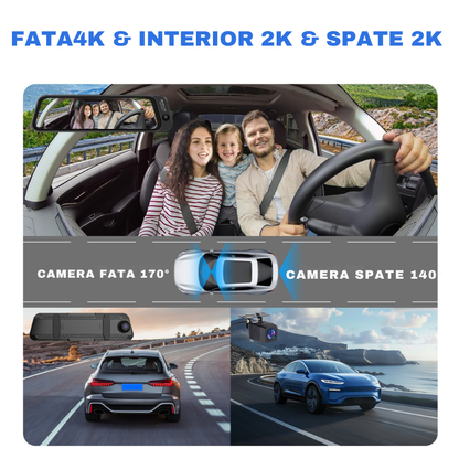 Oglinda Retrovizoare DVR S16 4K, cu 3 Camere (Fata + Interior + Spate ), Ecran 9.66”, WiFi