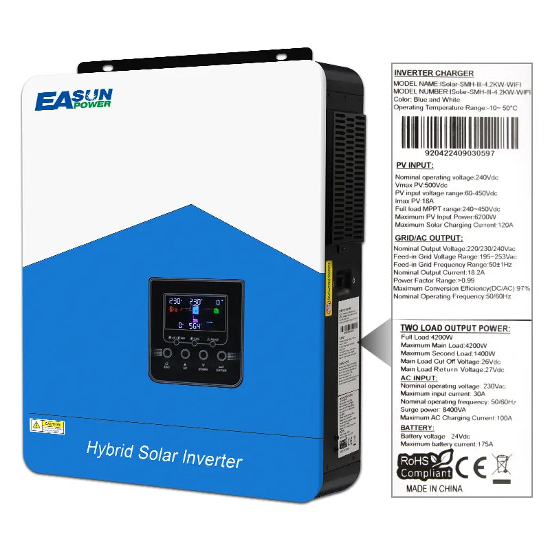 Invertor solar EASUN SMH III 4.2kW Off-Grid 24V cu MPPT 120A, comunicatie baterii litiu, WiFi inclus