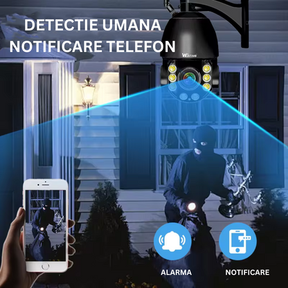 Camera Supraveghere WIFI 4K Ultra HD 100X Optical ZOOM, Rotire Din Aplicatie, Rezistenta La Apa IP 66