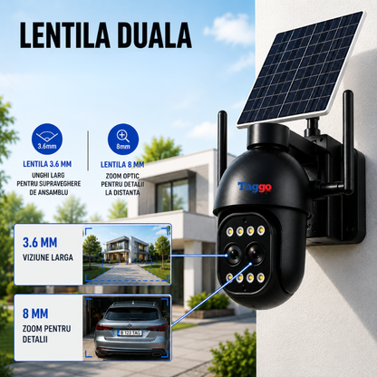 Camera WiFi Solara 5MP cu Zoom Optic 12x, AI Detectie Umana, Inregistrare 24/7, IP66