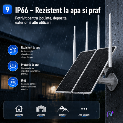 Router Solar 4G cu Panou Dublu de 30W, Acumulator de 30.000 mAh, Acoperire 300 Metri pentru camere IP de exterior