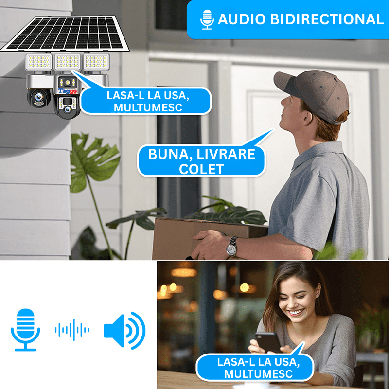 Camera de Supraveghere cu Panou Solar, Conexiune 4G, 12MP, Detectie miscare, Vedere pe Timp de Noapte, Urmarire Miscare Umana, Rezistent la Apa/Intemperi, Comunicare Bidirectionala