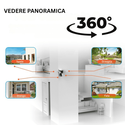 Camera supraveghere WiFi, Audio Bidirectional, 12MP, Patru Lentile HD, Vedere panoramica 360°, PTZ