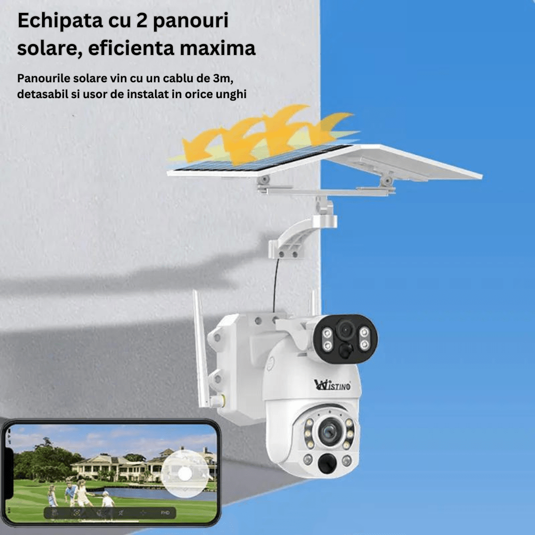 Camera Solara 4K 8MP cu Zoom Optic 50X, 2 Panouri Solare si Auto Tracking