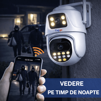 Camera de supraveghere WIFI 4K, 2 lentile, Control din aplicatie, Urmarire automata, Rezistenta la apa IP66