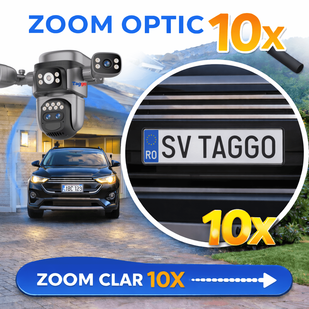 Camera de supraveghere 4G 4K 12MP Crocodil AOV cu panou solar dublu, 4 lentile, zoom optic 10x, comunicare bidirectionala, senzor detectie PIR, viziune nocturna, rezistenta la apa