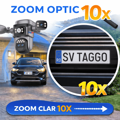 Camera de supraveghere 4G 4K 12MP Crocodil AOV cu panou solar dublu, 4 lentile, zoom optic 10x, comunicare bidirectionala, senzor detectie PIR, viziune nocturna, rezistenta la apa