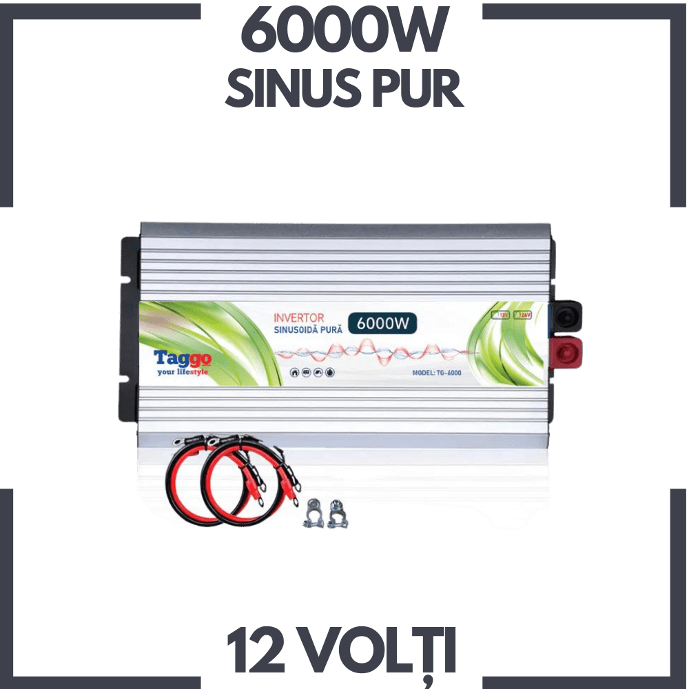 Invertor 6000W 12V – 220 V auto si panouri solare SINUS PUR, unda pura rulota, casa, cabana